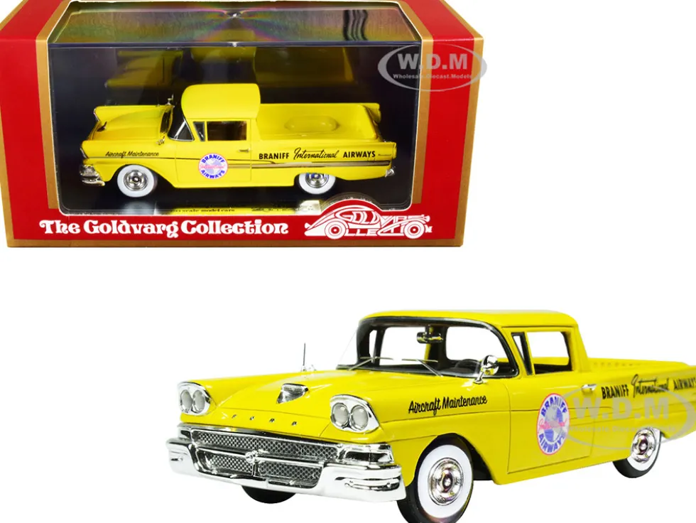 1958 Ford Ranchero Aircraft Maintenance Car Yellow Braniff International Airways Limited Edition 125 pieces Worldwide 1/43 Model Car Goldvarg Collection GC-BI-002