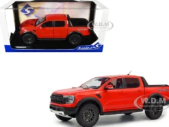 2024 Ford Ranger Raptor Pickup Truck Orange Red 1/18 Diecast Model Car by Solido