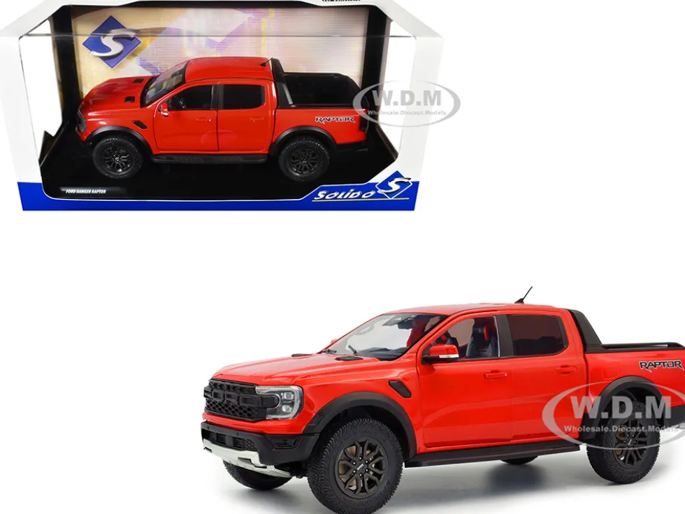 2024 Ford Ranger Raptor Pickup Truck Orange Red 1/18 Diecast Model Car by Solido