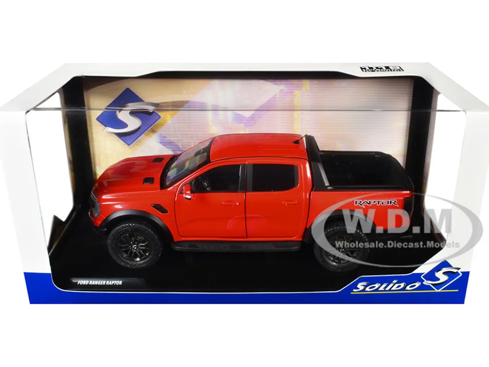 2024 Ford Ranger Raptor Pickup Truck Orange Red 1/18 Diecast Model Car by Solido
