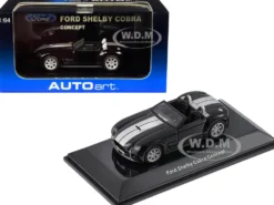 2004 Ford Shelby Cobra Concept Ebony Black Metallic Bright Argent Silver Stripes 1/64 Diecast Model Car Autoart 20542