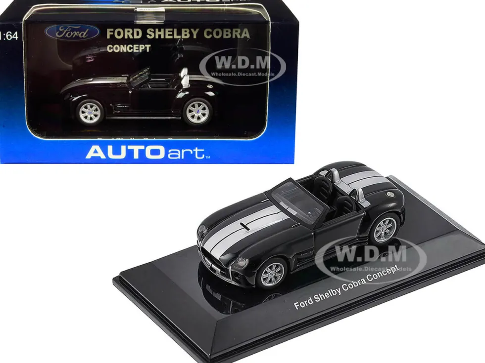 2004 Ford Shelby Cobra Concept Ebony Black Metallic Bright Argent Silver Stripes 1/64 Diecast Model Car Autoart 20542