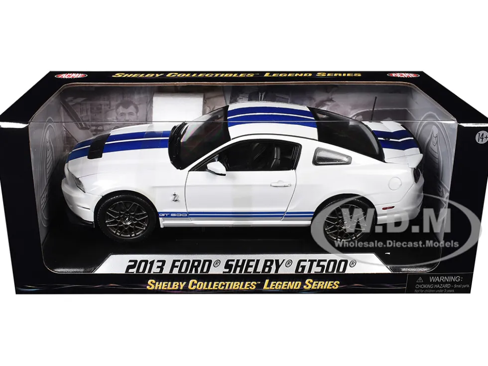 2013 Ford Shelby Cobra GT500 SVT White with Blue Stripes 1/18 Diecast Car Model Shelby Collectibles 394