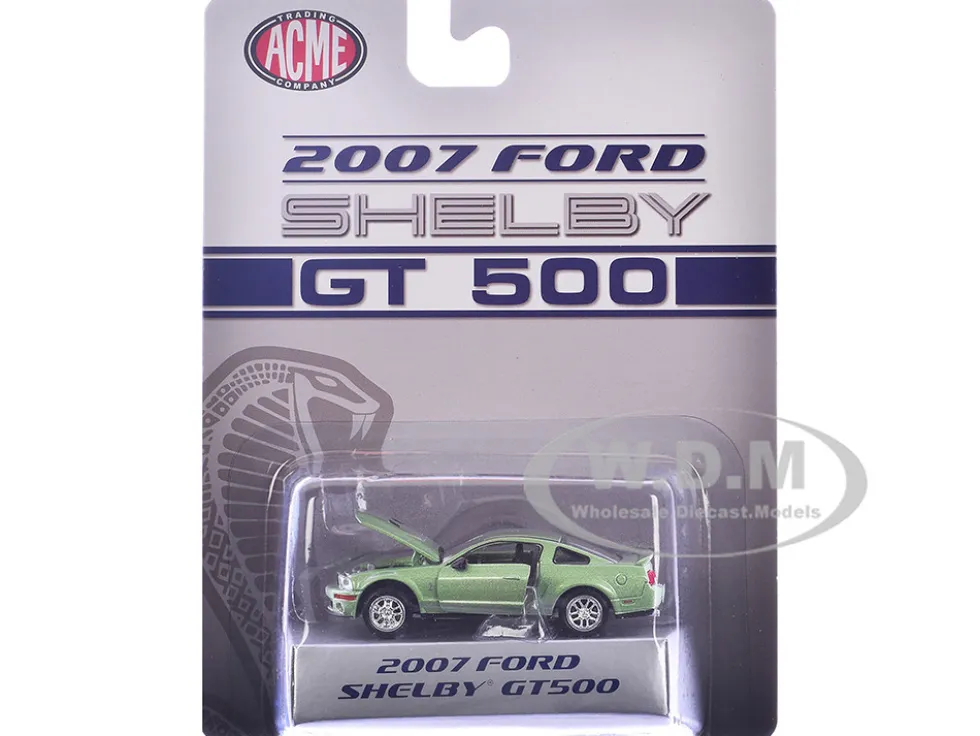 2007 Ford Shelby GT500 Lime Green Metallic with Silver Stripes "Shelby Collectibles" Series 1/64 Diecast Model Car by ACME