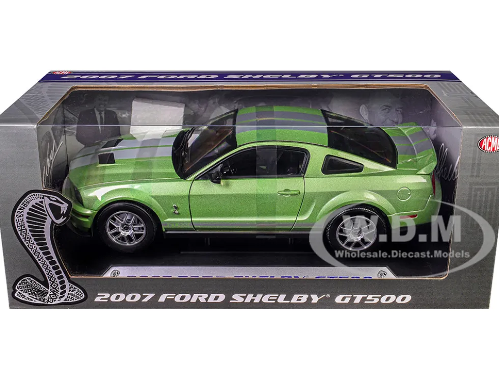 2007 Ford Shelby GT500 Lime Green Metallic with Silver Stripes "Shelby Collectibles" Series 1/18 Diecast Model Car by ACME