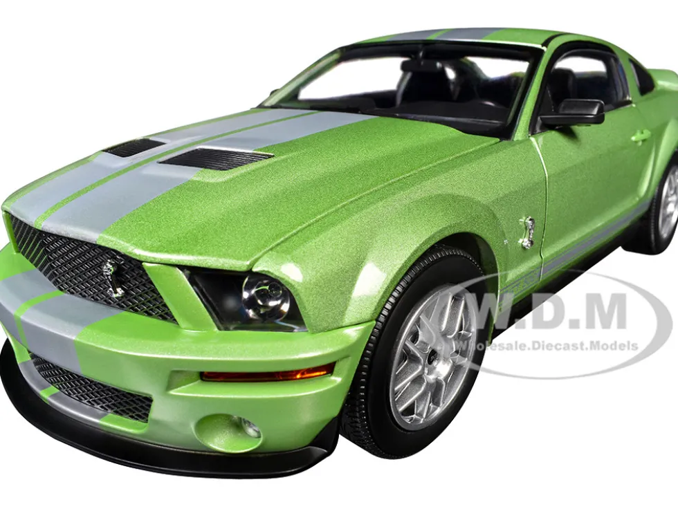 2007 Ford Shelby GT500 Lime Green Metallic with Silver Stripes "Shelby Collectibles" Series 1/18 Diecast Model Car by ACME