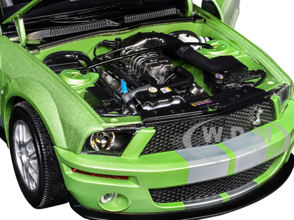 2007 Ford Shelby GT500 Lime Green Metallic with Silver Stripes "Shelby Collectibles" Series 1/18 Diecast Model Car by ACME