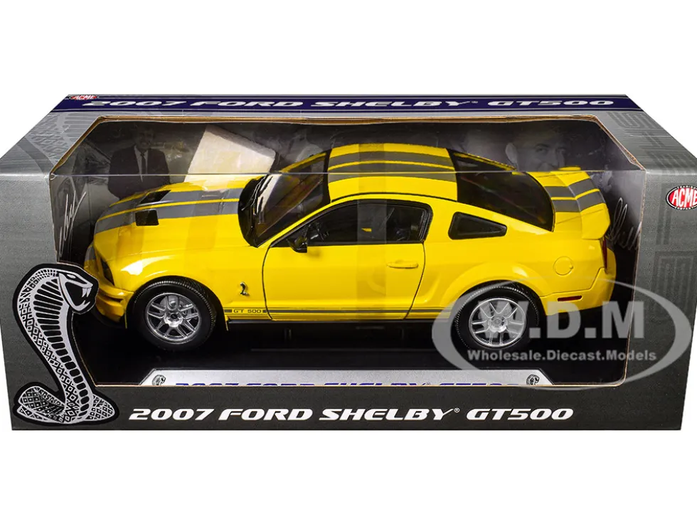 2007 Ford Shelby GT500 Yellow with Silver Stripes "Shelby Collectibles" Series 1/18 Diecast Model Car by ACME