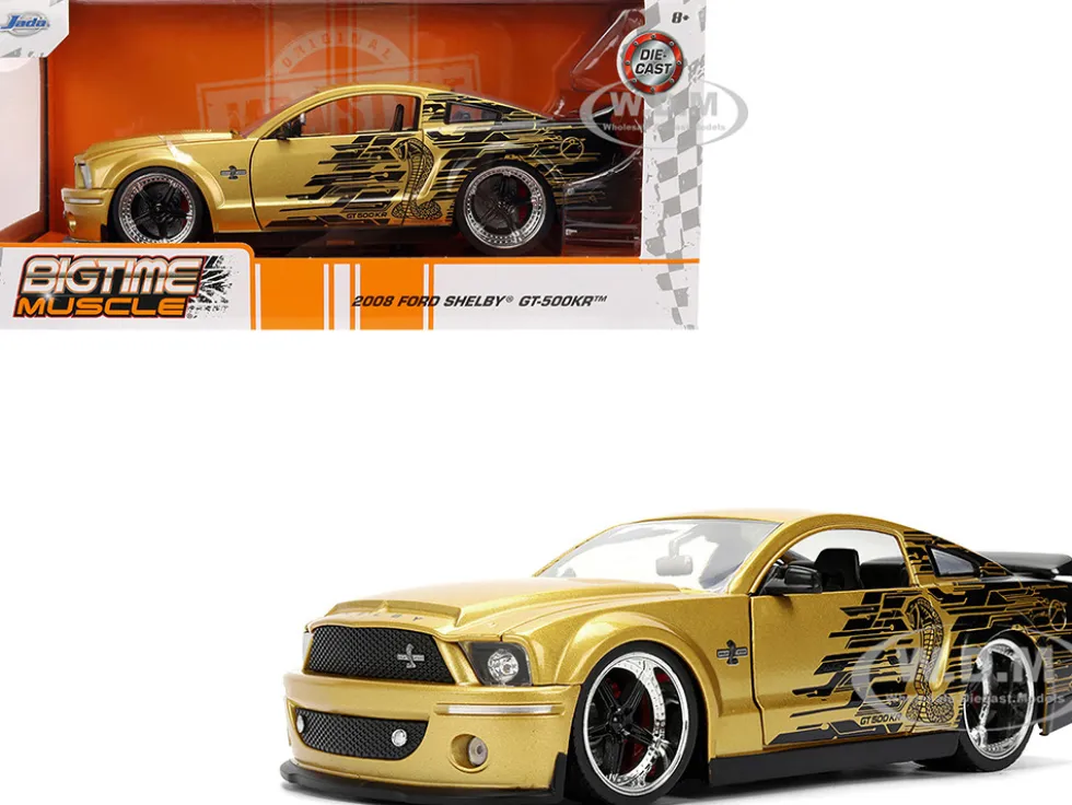 2008 Ford Shelby Mustang GT-500KR Gold Metallic and Black with Graphics "Bigtime Muscle" Series 1/24 Diecast Model Car by Jada