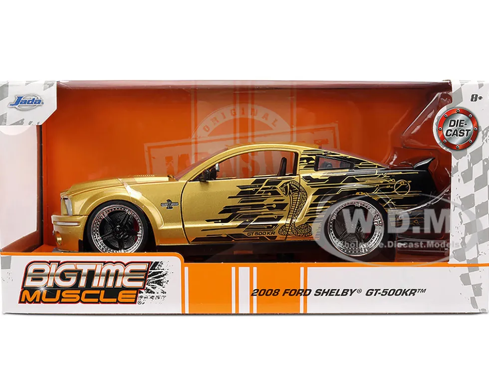 2008 Ford Shelby Mustang GT-500KR Gold Metallic and Black with Graphics "Bigtime Muscle" Series 1/24 Diecast Model Car by Jada