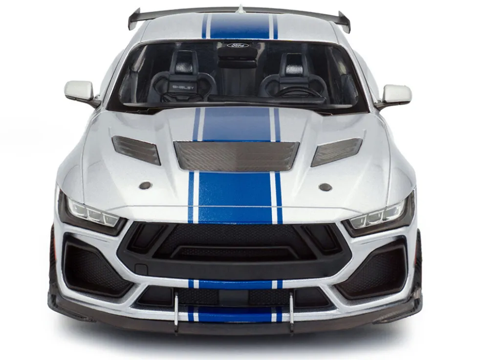 2024 Ford Shelby Mustang Super Snake Gray Metallic with Blue Stripes 1/18 Diecast Model Car by Solido