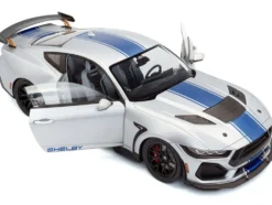 2024 Ford Shelby Mustang Super Snake Gray Metallic with Blue Stripes 1/18 Diecast Model Car by Solido