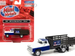 1960 Ford Stake Bed Truck Chevron Blue White 1/87 HO Scale Model Car Classic Metal Works 30641