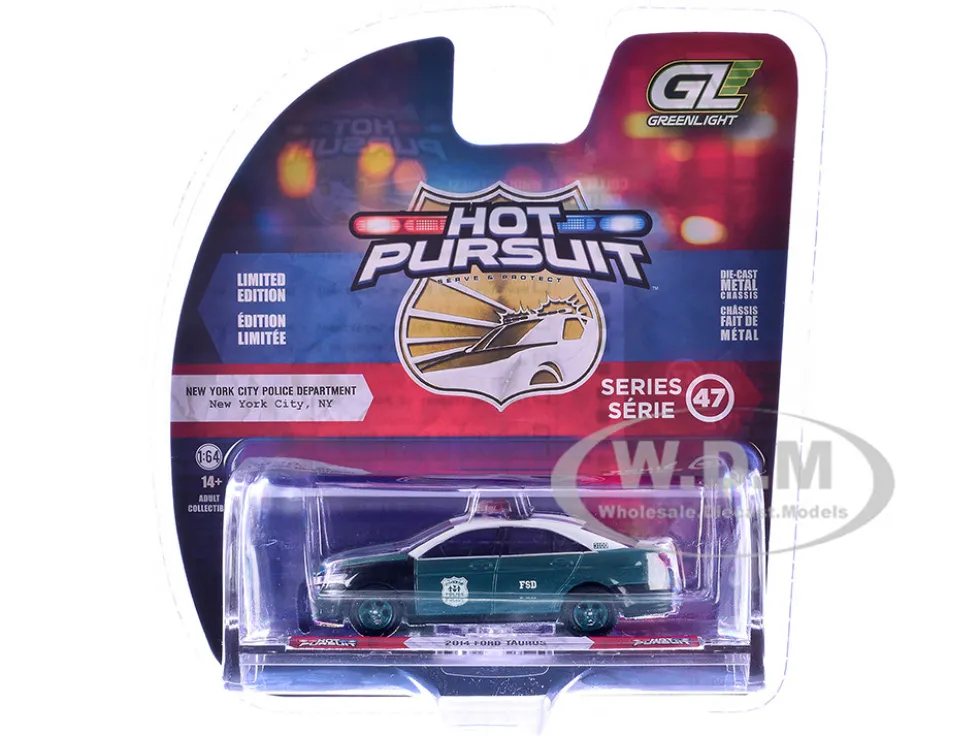 2014 Ford Taurus "New York Police Department (NYPD) Vintage Tribute Livery" Green and Black with White Top "Hot Pursuit" Series 47 1/64 Diecast Model Car by Greenlight