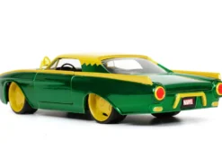 1963 Ford Thunderbird Green Yellow Metallic Hood Graphics Loki Diecast Figure Loki Marvel Series 1/24 Diecast Model Car Jada 33357