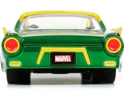 1963 Ford Thunderbird Green Yellow Metallic Hood Graphics Loki Diecast Figure Loki Marvel Series 1/24 Diecast Model Car Jada 33357