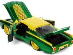 1963 Ford Thunderbird Green Yellow Metallic Hood Graphics Loki Diecast Figure Loki Marvel Series 1/24 Diecast Model Car Jada 33357