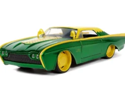 1963 Ford Thunderbird Green Yellow Metallic Hood Graphics Loki Diecast Figure Loki Marvel Series 1/24 Diecast Model Car Jada 33357