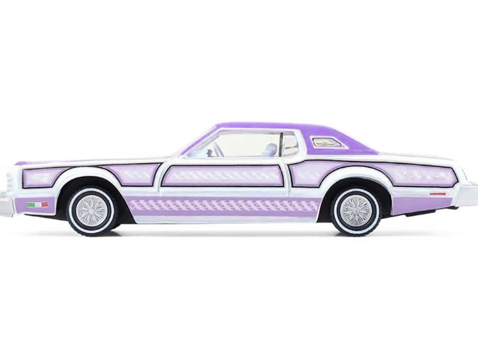 1973 Ford Thunderbird Lowrider "Michael Heralda Special Edition" Purple Metallic with Graphics and White Interior "Hobby Exclusive" Series 1/64 Diecast Model Car by Greenlight