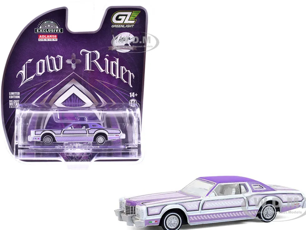 1973 Ford Thunderbird Lowrider "Michael Heralda Special Edition" Purple Metallic with Graphics and White Interior "Hobby Exclusive" Series 1/64 Diecast Model Car by Greenlight