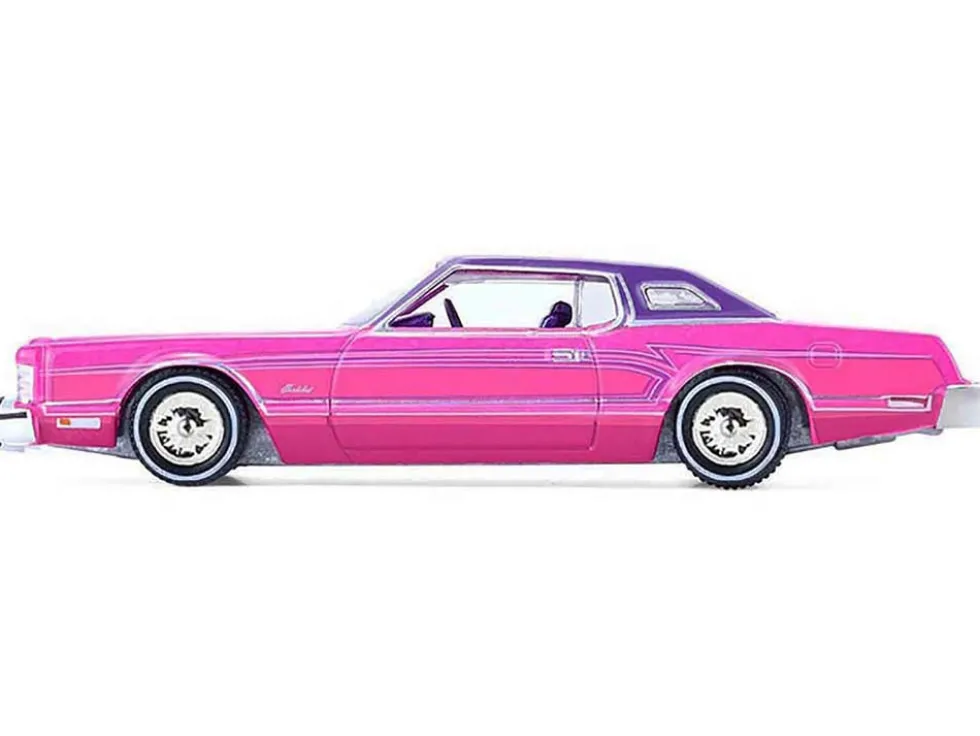 1975 Ford Thunderbird Lowrider Pink Metallic with Purple Top and Graphics with Purple Interior "California Lowriders" Series 7 1/64 Diecast Model Car by Greenlight