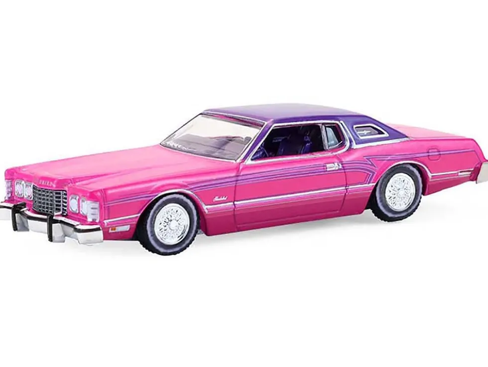 1975 Ford Thunderbird Lowrider Pink Metallic with Purple Top and Graphics with Purple Interior "California Lowriders" Series 7 1/64 Diecast Model Car by Greenlight