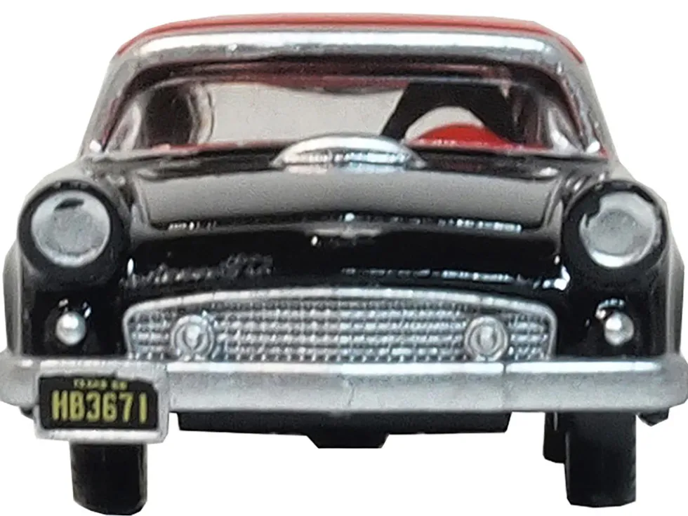 1956 Ford Thunderbird Raven Black with Fiesta Red Top 1/87 (HO) Scale Diecast Model Car Oxford Diecast 87TH56008