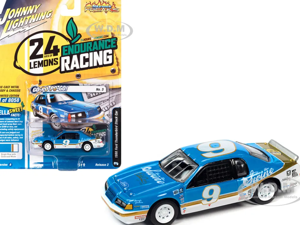 1986 Ford Thunderbird Stock Car #9 Bright Blue Go-Po-Po-Go 24 Hours of Lemons Street Freaks Series Limited Edition to 8058 pieces Worldwide 1/64 Diecast Model Car Johnny Lightning JLSF024-JLSP252B