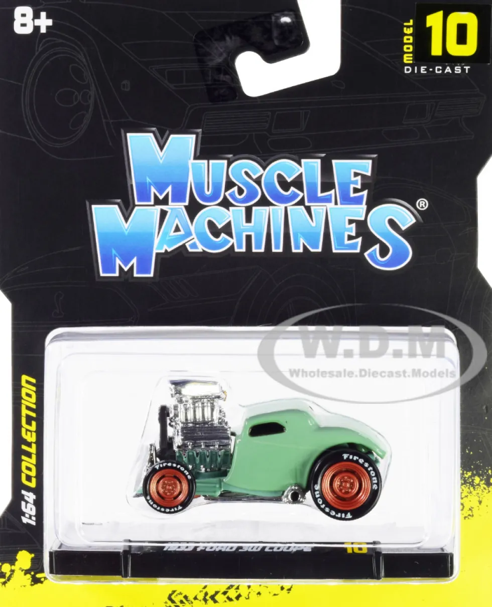 1933 Ford 3W Coupe Light Green 1/64 Diecast Model Car Muscle Machines 15546