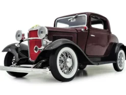 1932 Ford 3 Window Coupe Burgundy with Black Top 1/18 Diecast Model Car Road Signature 92248bur