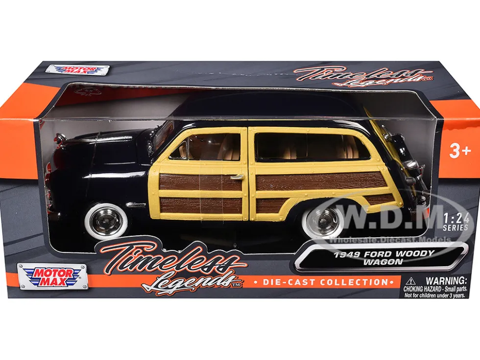 1949 Ford Woody Wagon Dark Blue 1/24 Diecast Model Car Motormax 73260
