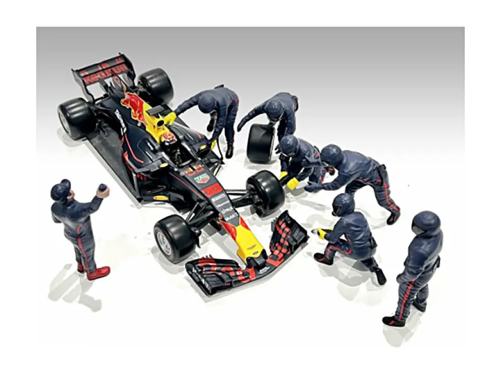 Formula One F1 Pit Crew 7 Figure Set Team Blue Release III for 1/18 Scale Models American Diorama 76558