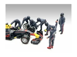 Formula One F1 Pit Crew 7 Figure Set Team Blue Release III for 1/18 Scale Models American Diorama 76558
