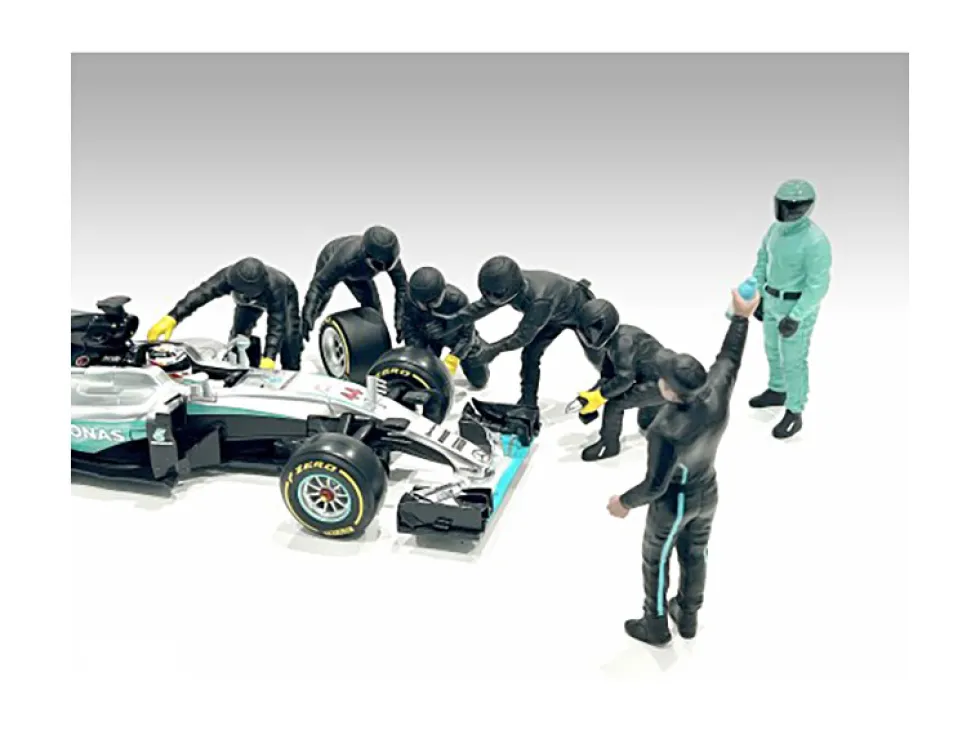 Formula One F1 Pit Crew 7 Figure Set Team Black Release III for 1/18 Scale Models American Diorama 76557