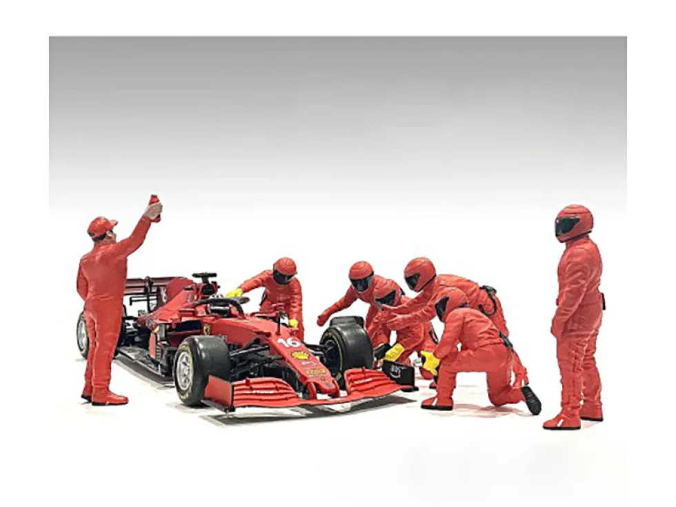Formula One F1 Pit Crew 7 Figure Set Team Red Release III for 1/18 Scale Models American Diorama 76556