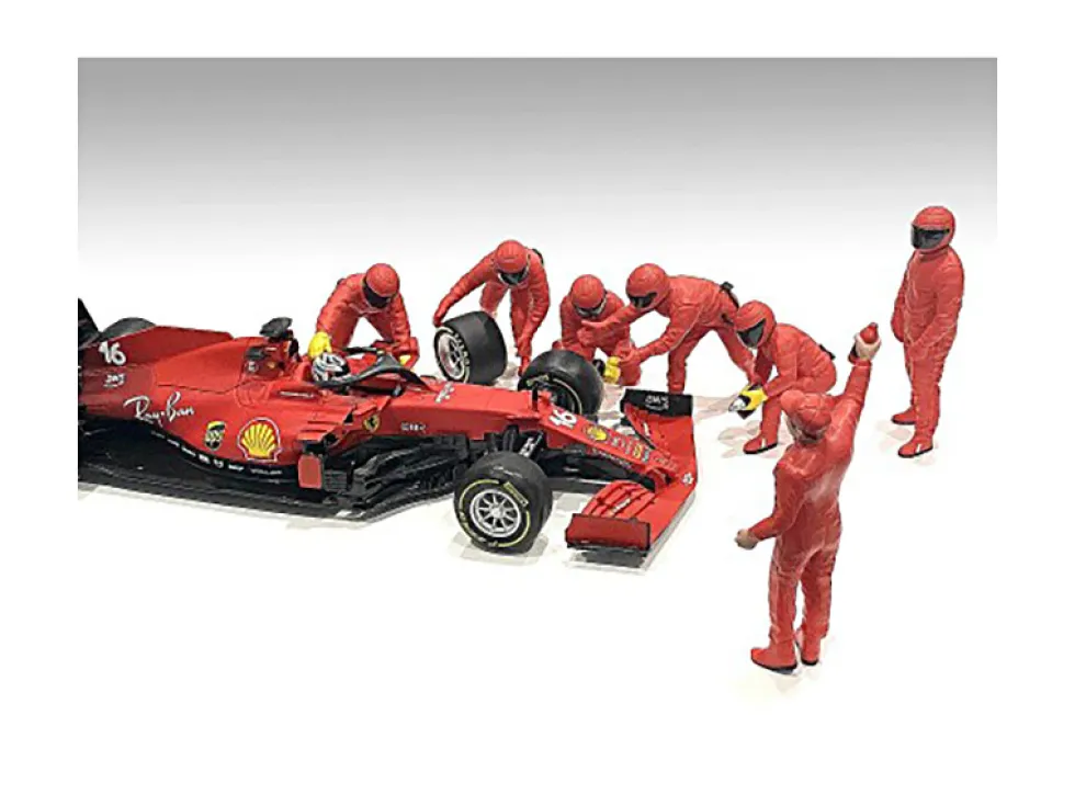Formula One F1 Pit Crew 7 Figure Set Team Red Release III for 1/43 Scale Models American Diorama 38388