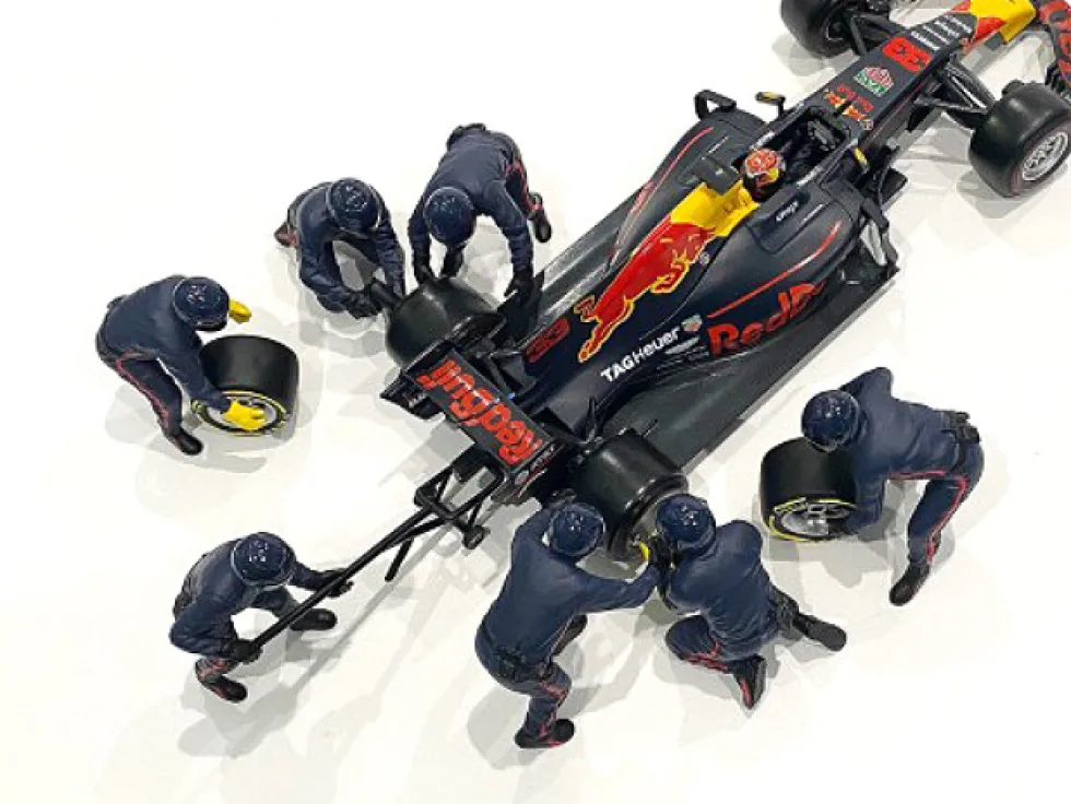 Formula One F1 Pit Crew 7 Figurine Set Team Blue Release II 1/18 Scale Models American Diorama 76555