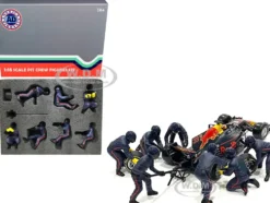 Formula One F1 Pit Crew 7 Figurine Set Team Blue Release II 1/18 Scale Models American Diorama 76555
