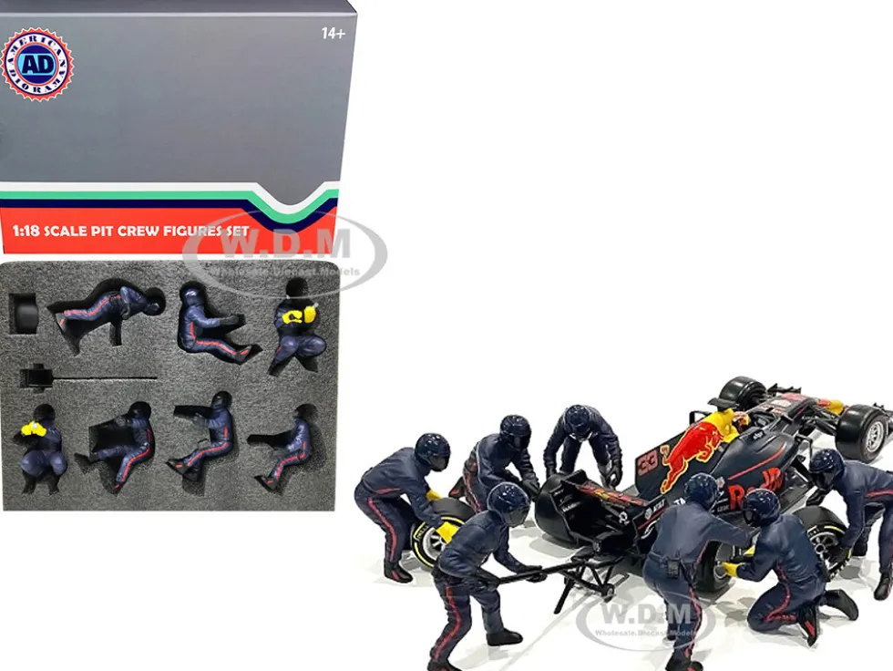 Formula One F1 Pit Crew 7 Figurine Set Team Blue Release II 1/18 Scale Models American Diorama 76555