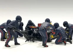 Formula One F1 Pit Crew 7 Figurine Set Team Blue Release II 1/18 Scale Models American Diorama 76555