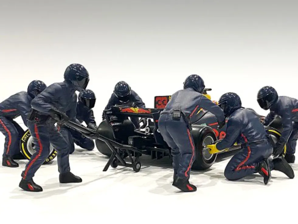 Formula One F1 Pit Crew 7 Figurine Set Team Blue Release II 1/18 Scale Models American Diorama 76555