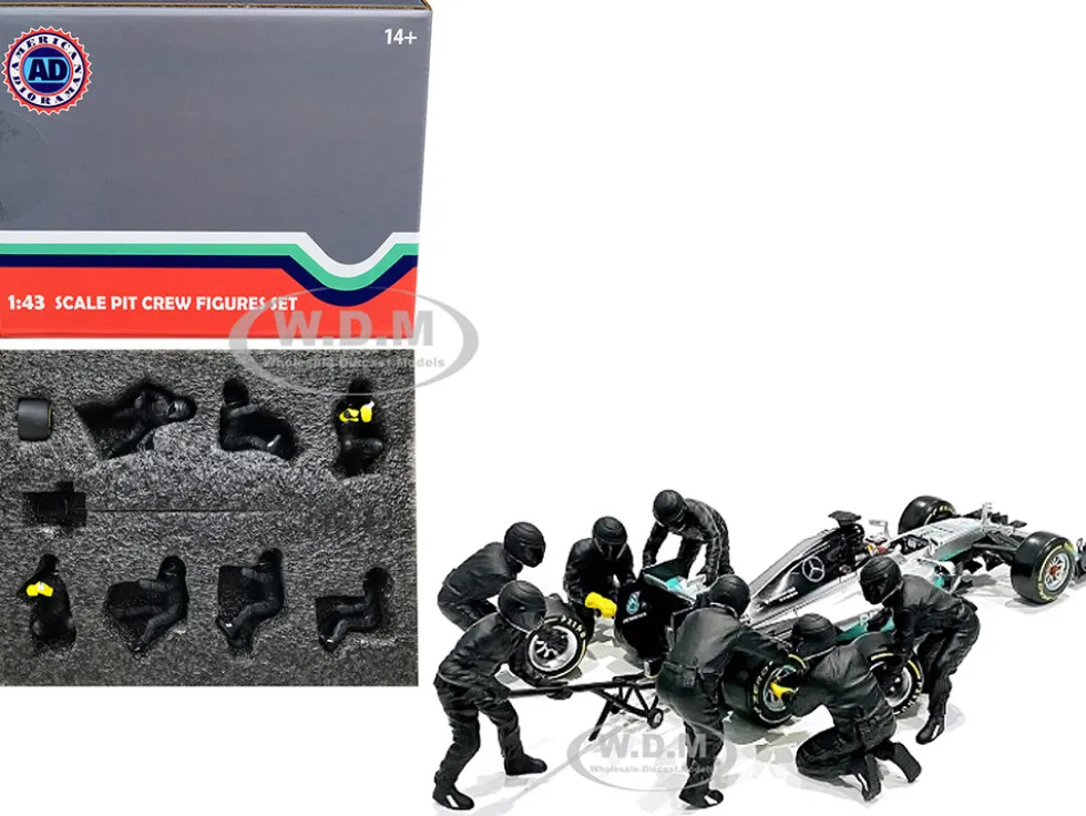 Formula One F1 Pit Crew 7 Figurine Set Team Black Release II 1/43 Scale Models American Diorama 38386