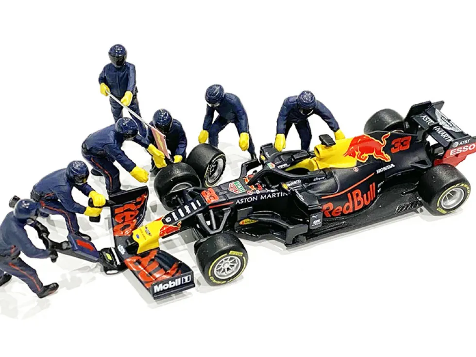 Formula One F1 Pit Crew 7 Figurine Set Team Blue 1/18 Scale Models American Diorama 76552