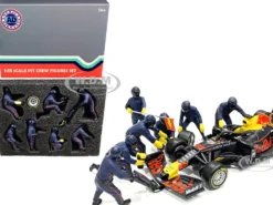 Formula One F1 Pit Crew 7 Figurine Set Team Blue 1/18 Scale Models American Diorama 76552