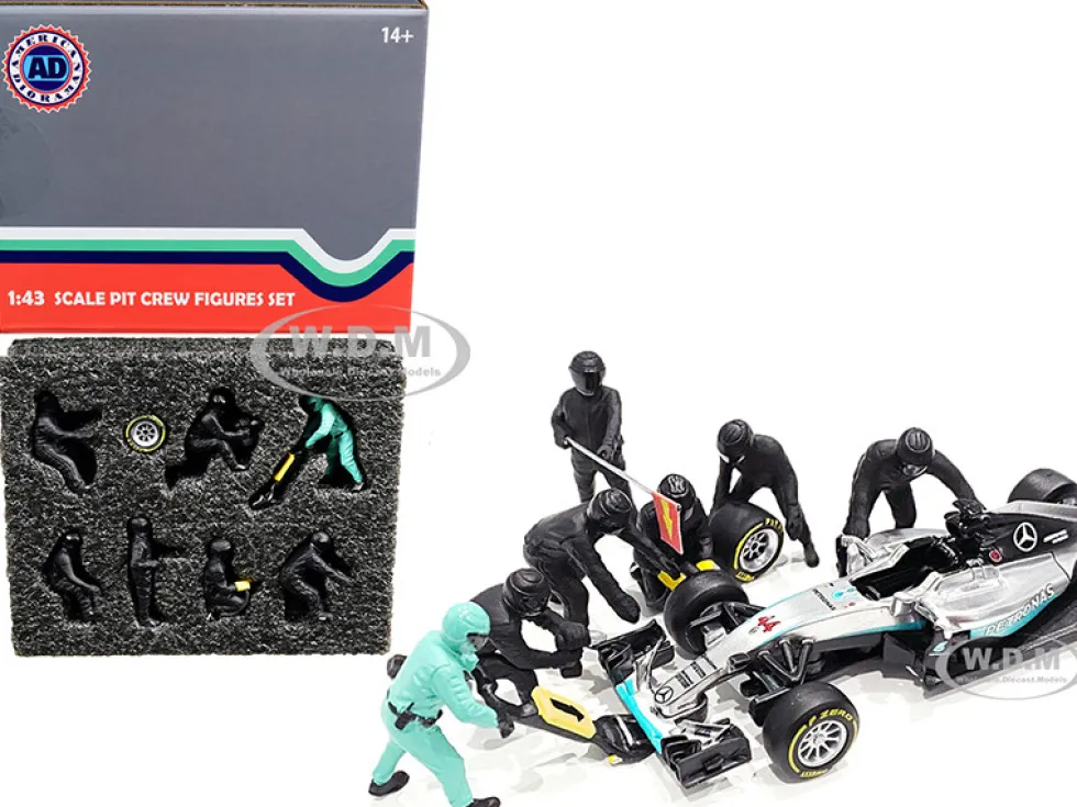 Formula One F1 Pit Crew 7 Figurine Set Team Black 1/43 Scale Models American Diorama 38383