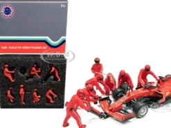 Formula One F1 Pit Crew 7 Figurine Set Team Red 1/43 Scale Models American Diorama 38382