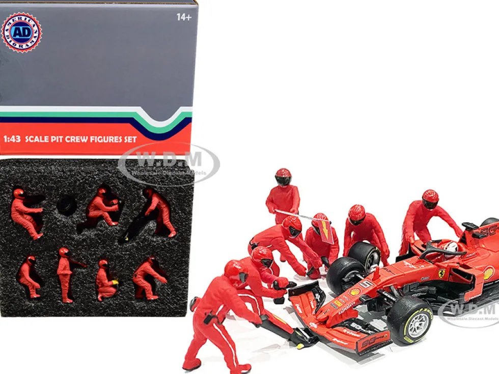 Formula One F1 Pit Crew 7 Figurine Set Team Red 1/43 Scale Models American Diorama 38382