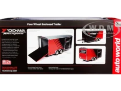 Four Wheel Enclosed Car Trailer Yokohama Motorsports Black Red for 1/18 Scale Model Cars Auto World CP7838