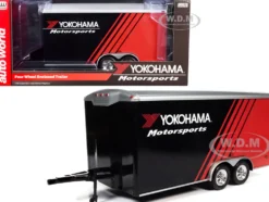 Four Wheel Enclosed Car Trailer Yokohama Motorsports Black Red for 1/18 Scale Model Cars Auto World CP7838