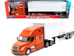 Freightliner Cascadia Truck Bronze Metallic with White Container "Transporter" Series 1/32 Diecast Model by Welly